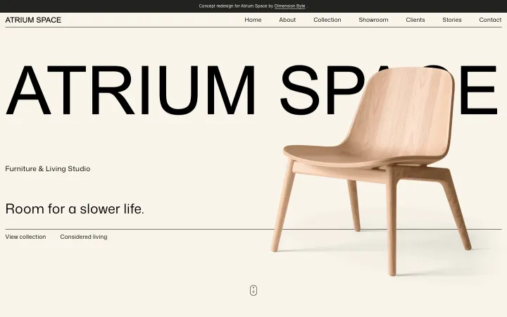 Atrium Space concept website homepage