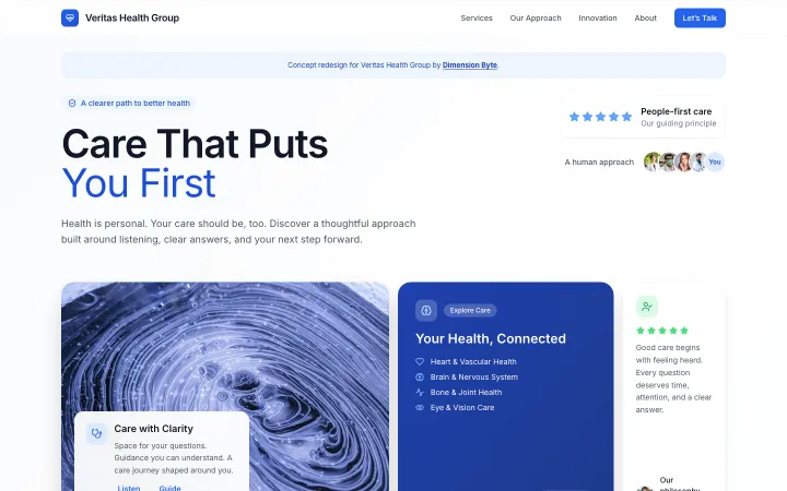 Veritas Health Group concept website homepage